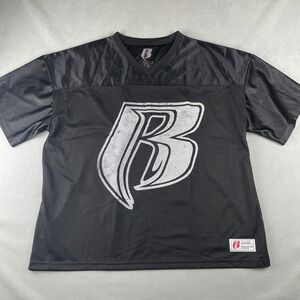 Ruff Ryders Football Jersey Black V-Neck Mesh Graphic Print 99 Shirt DMX Mens L